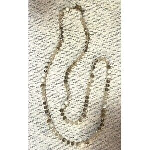 An Old Soul Artisan HandKnotted 40” Necklace Cut Mother of Pearl, Smokey Quartz